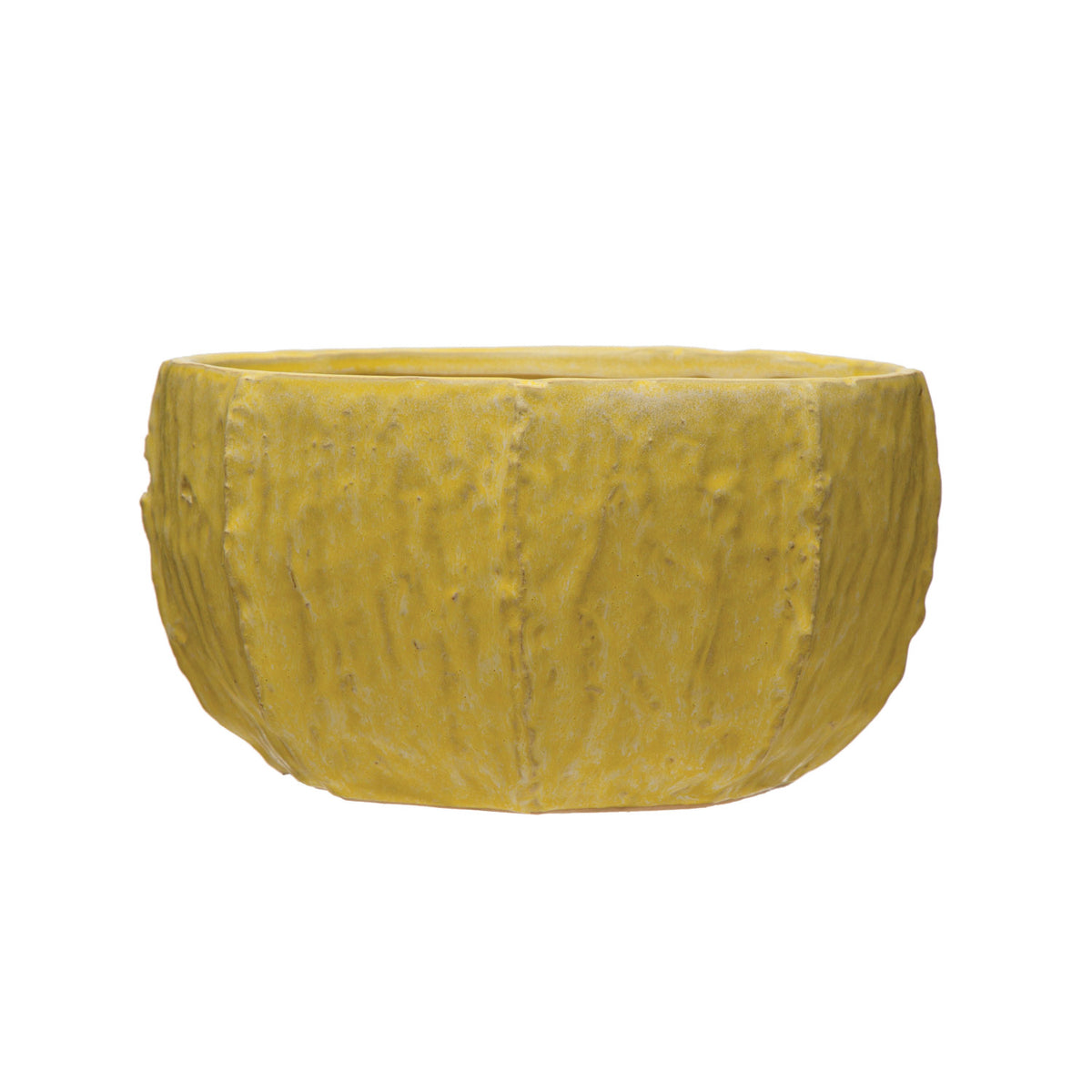 Stoneware Planter, Reactive Glaze, Matte Yellow