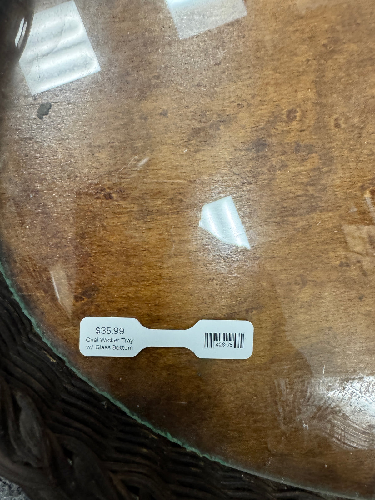Oval Wicker Tray w/ Glass Bottom