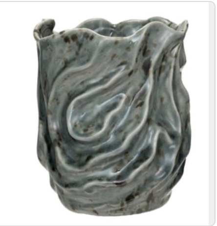 Stoneware Organic Shaped Vase with Crackle Glaze Grey