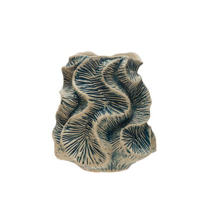 Textured Stoneware Organic Shaped Vase, Reactive Glaze, Blue