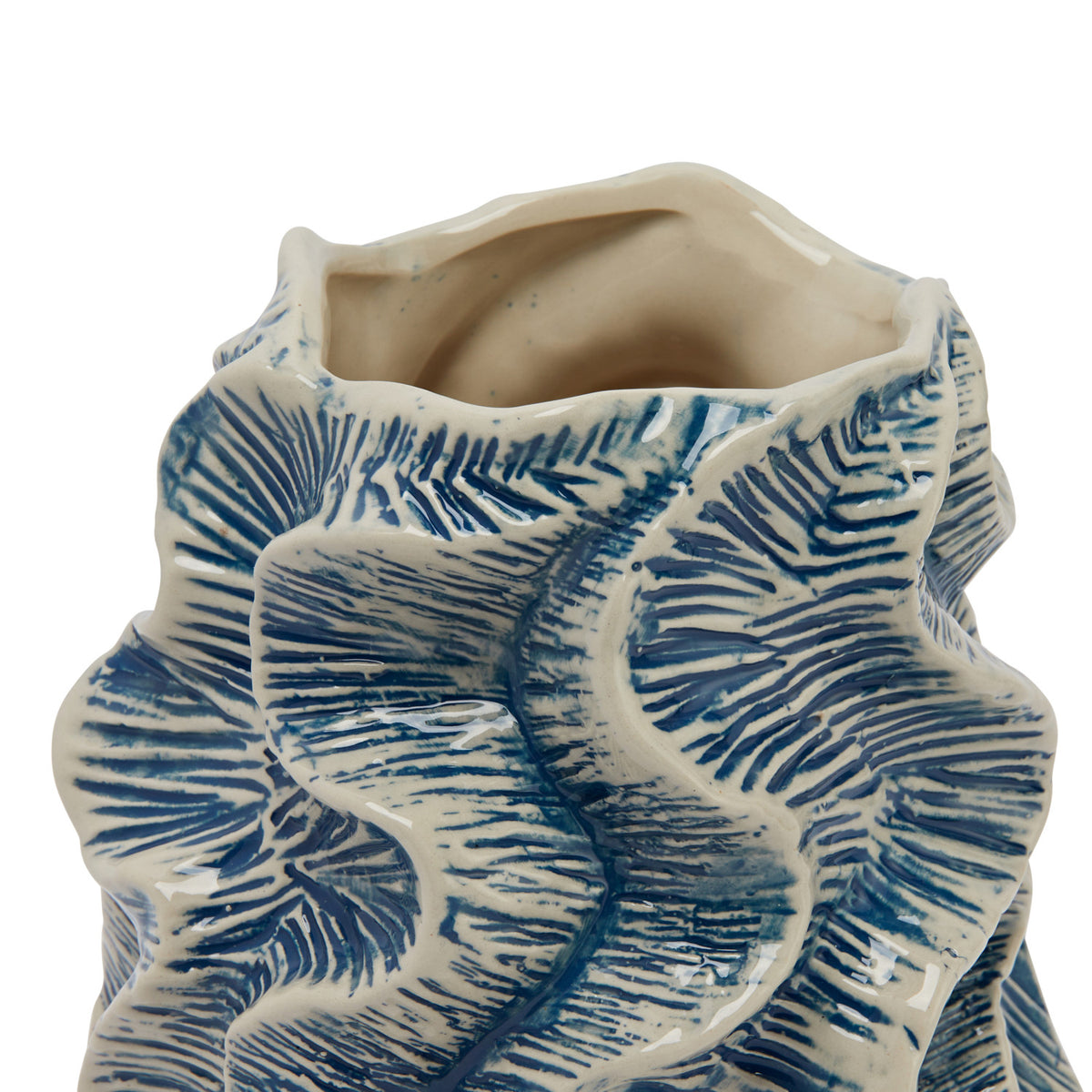 Textured Stoneware Organic Shaped Vase, Reactive Glaze, Blue