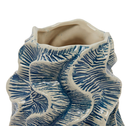 Textured Stoneware Organic Shaped Vase, Reactive Glaze, Blue