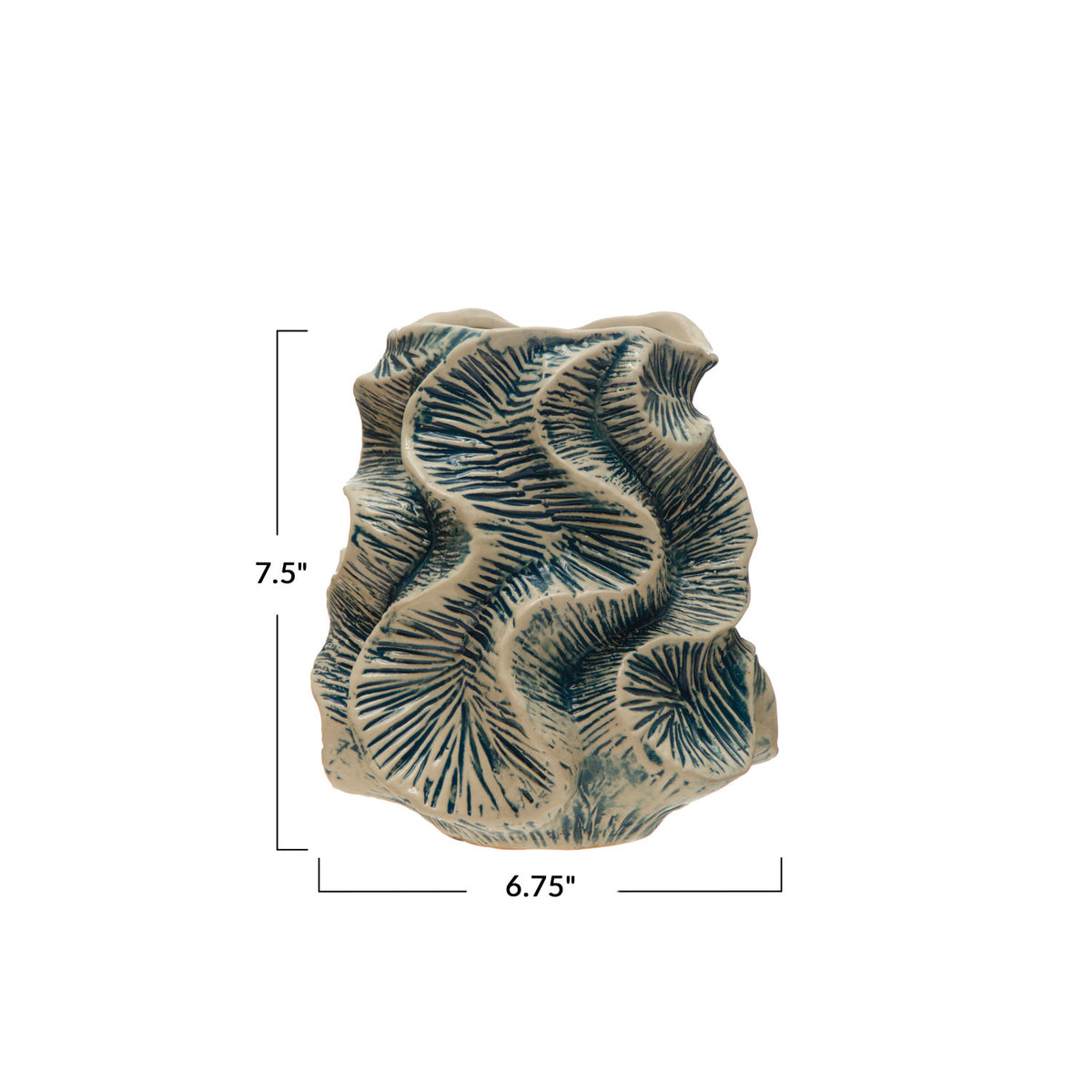 Textured Stoneware Organic Shaped Vase, Reactive Glaze, Blue