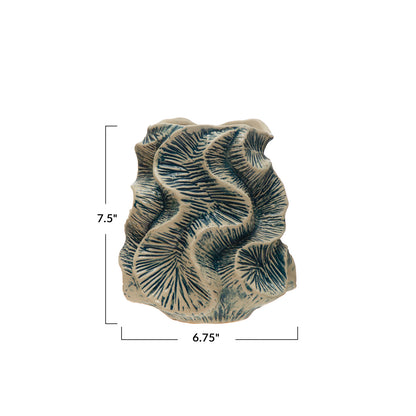 Textured Stoneware Organic Shaped Vase, Reactive Glaze, Blue