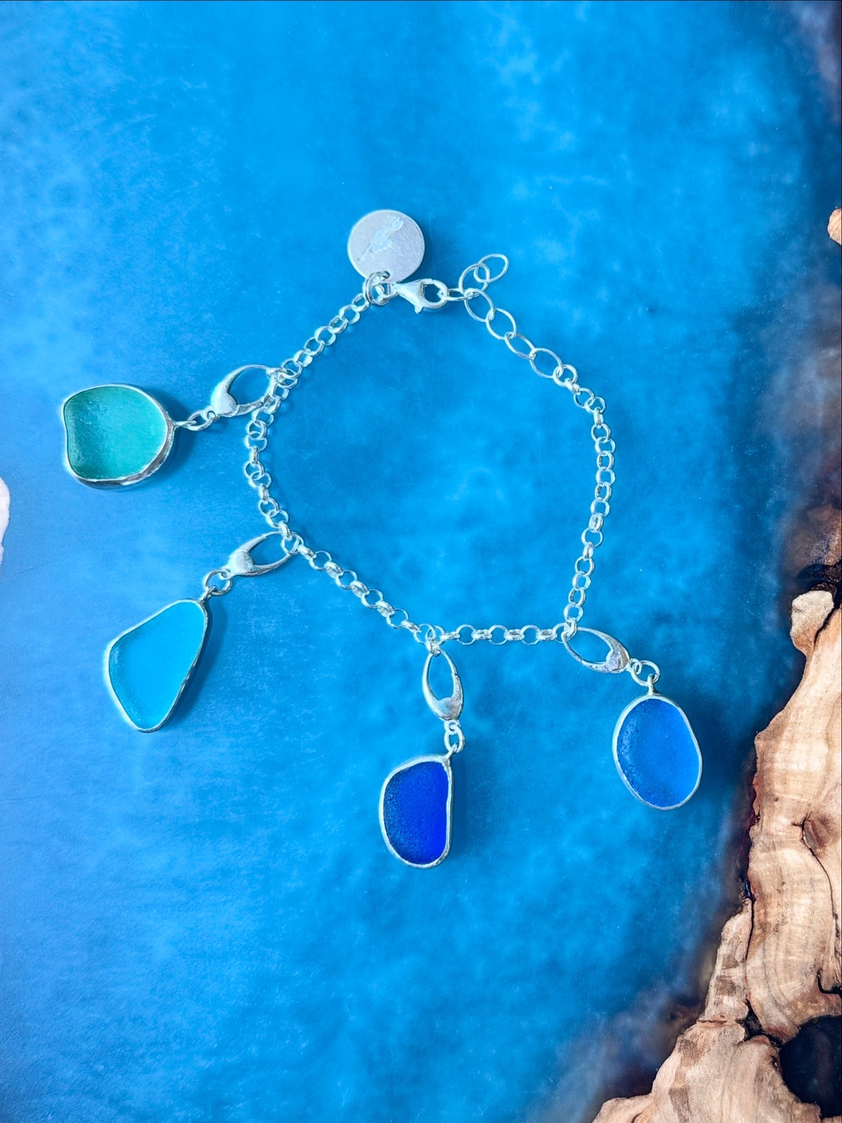 Charm Bracelet Travel the World Charm Bracelet w/ 4 Sea Glass Charms