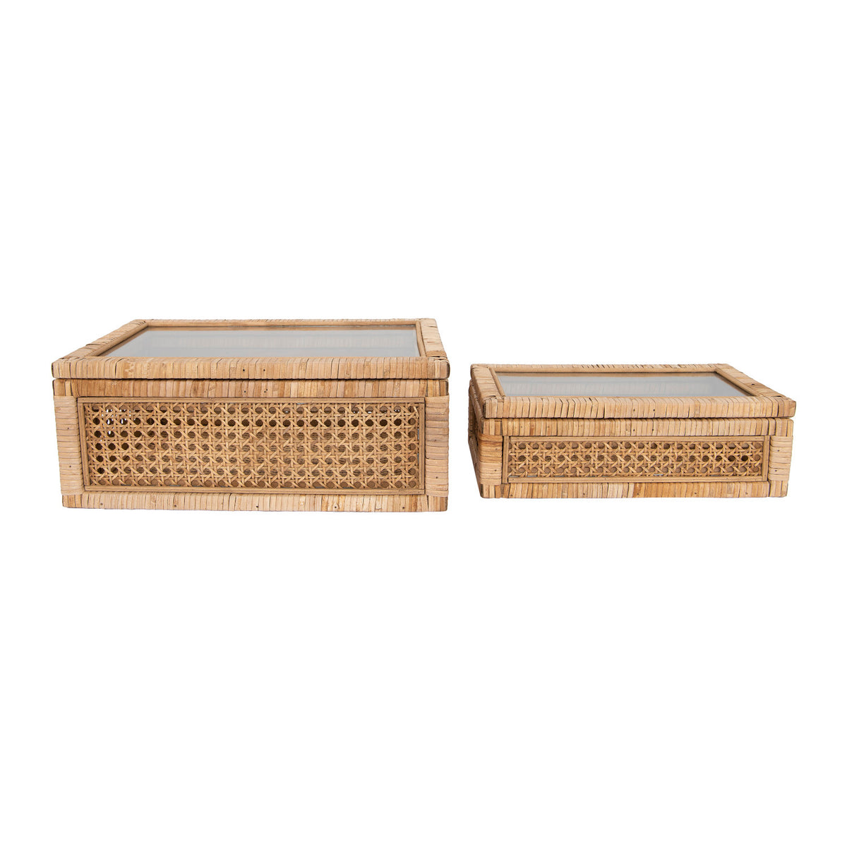 Rattan & Wood Display Boxes w/ Glass Lid (Large)