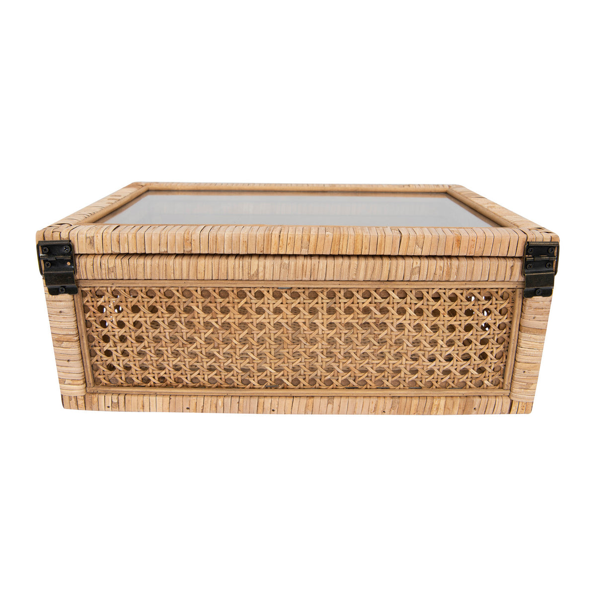 Rattan & Wood Display Boxes w/ Glass Lid (Large)