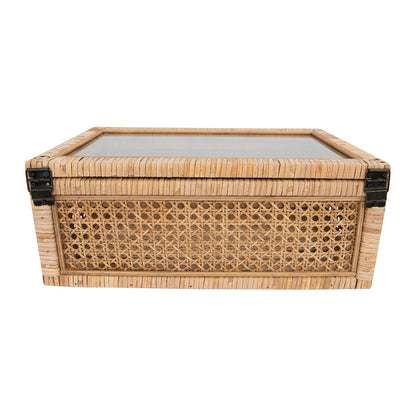Rattan & Wood Display Boxes w/ Glass Lid (Large)