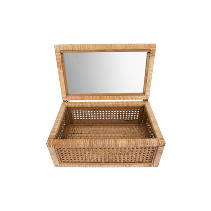 Rattan & Wood Display Boxes w/ Glass Lid (Large)