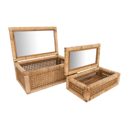 Rattan & Wood Display Boxes w/ Glass Lid (Large)