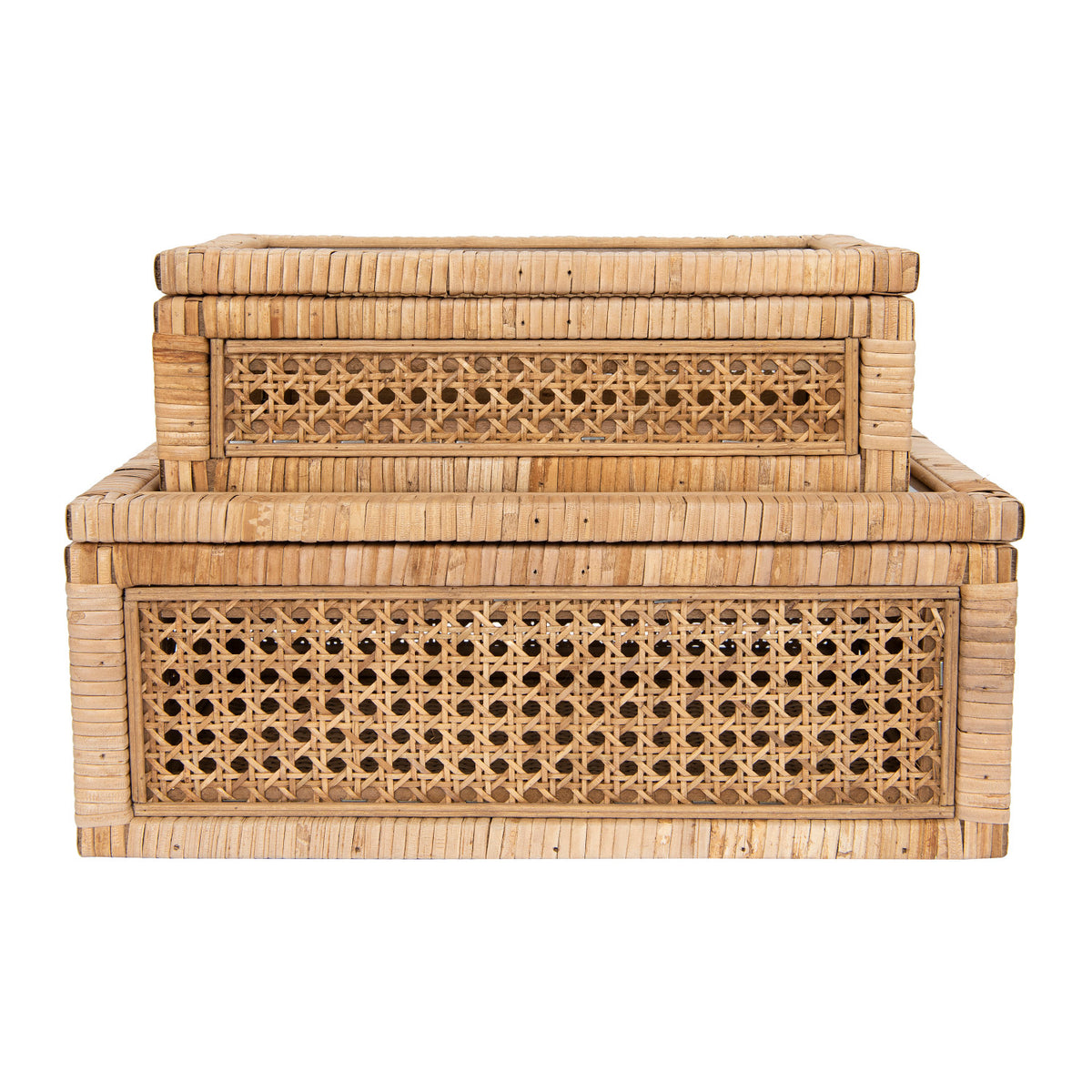 Rattan & Wood Display Boxes w/ Glass Lid (Large)