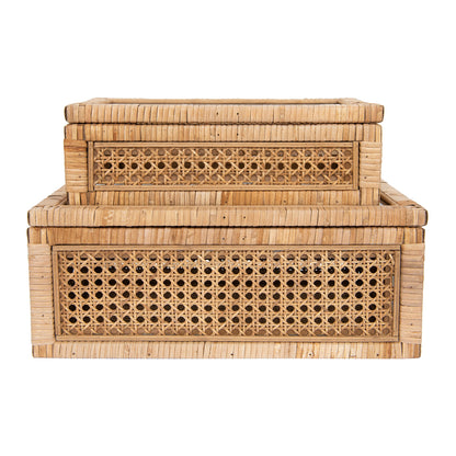 Rattan & Wood Display Boxes w/ Glass Lid (Large)