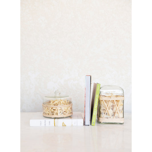 Rattan Wrapped Glass Jar with Lid