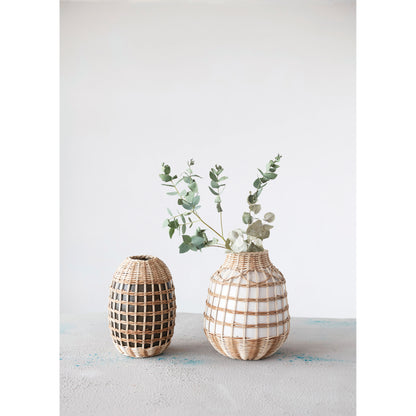 Hand-Woven Seagrass & Bamboo Wrapped Vase