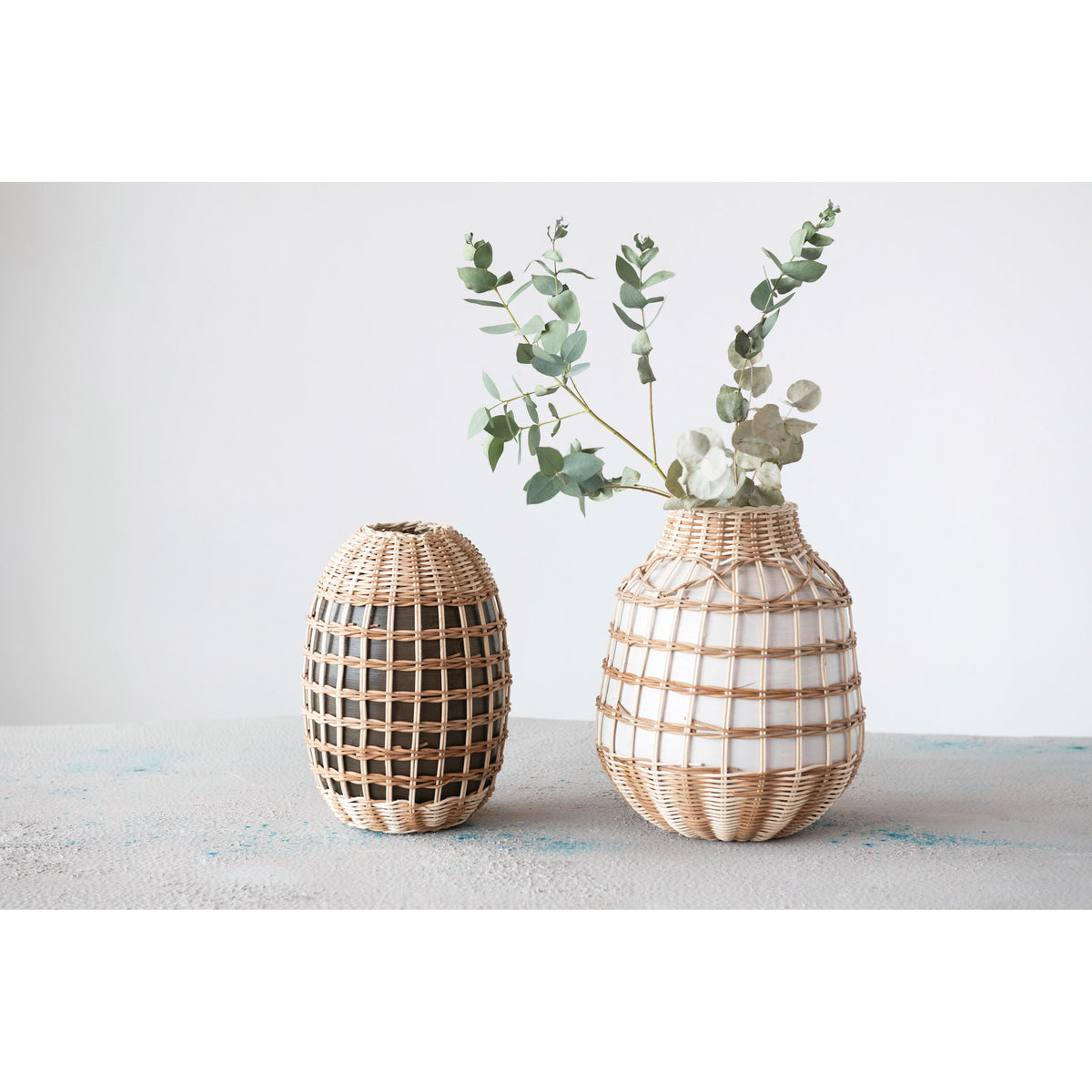 Hand-Woven Seagrass & Bamboo Wrapped Vase