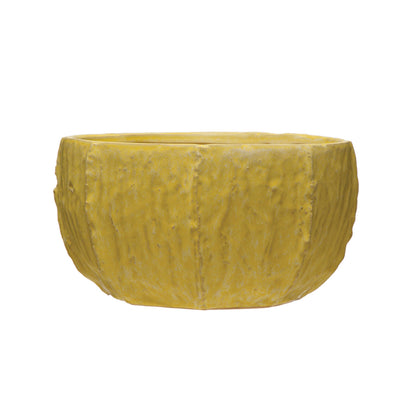Stoneware Planter, Reactive Glaze, Matte Yellow