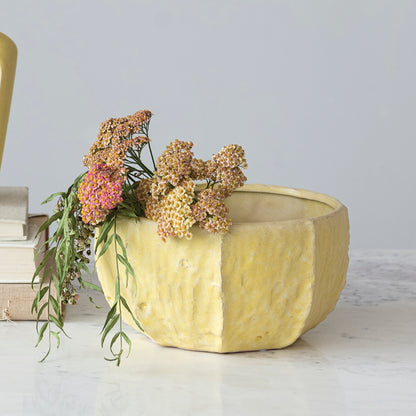 Stoneware Planter, Reactive Glaze, Matte Yellow