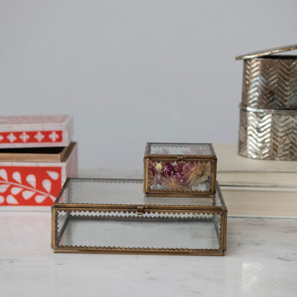 Brass & Glass Scalloped Trinket Box – 7" Large