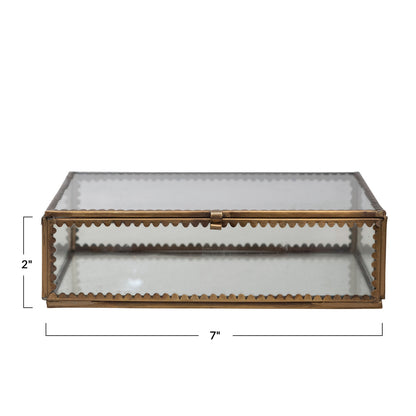 Brass & Glass Scalloped Trinket Box – 7" Large