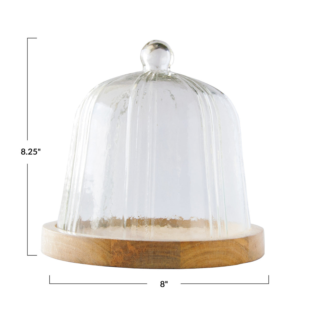 Recycled Glass Pleated Cloche with Mango Wood Base