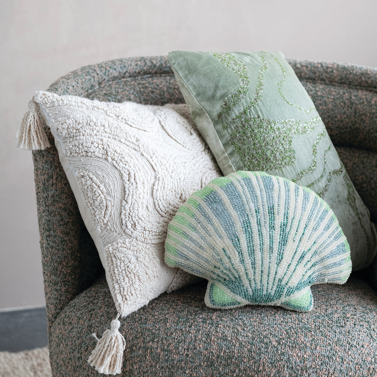Beaded Shell Shaped Pillow