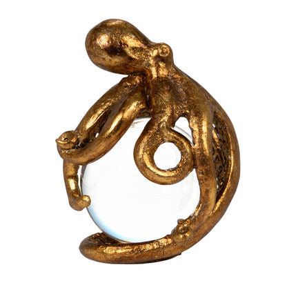 Resin Octopus on Glass Ball with Gold Leaf Finish
