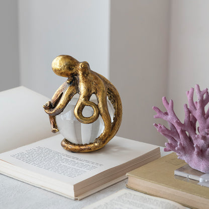 Resin Octopus on Glass Ball with Gold Leaf Finish