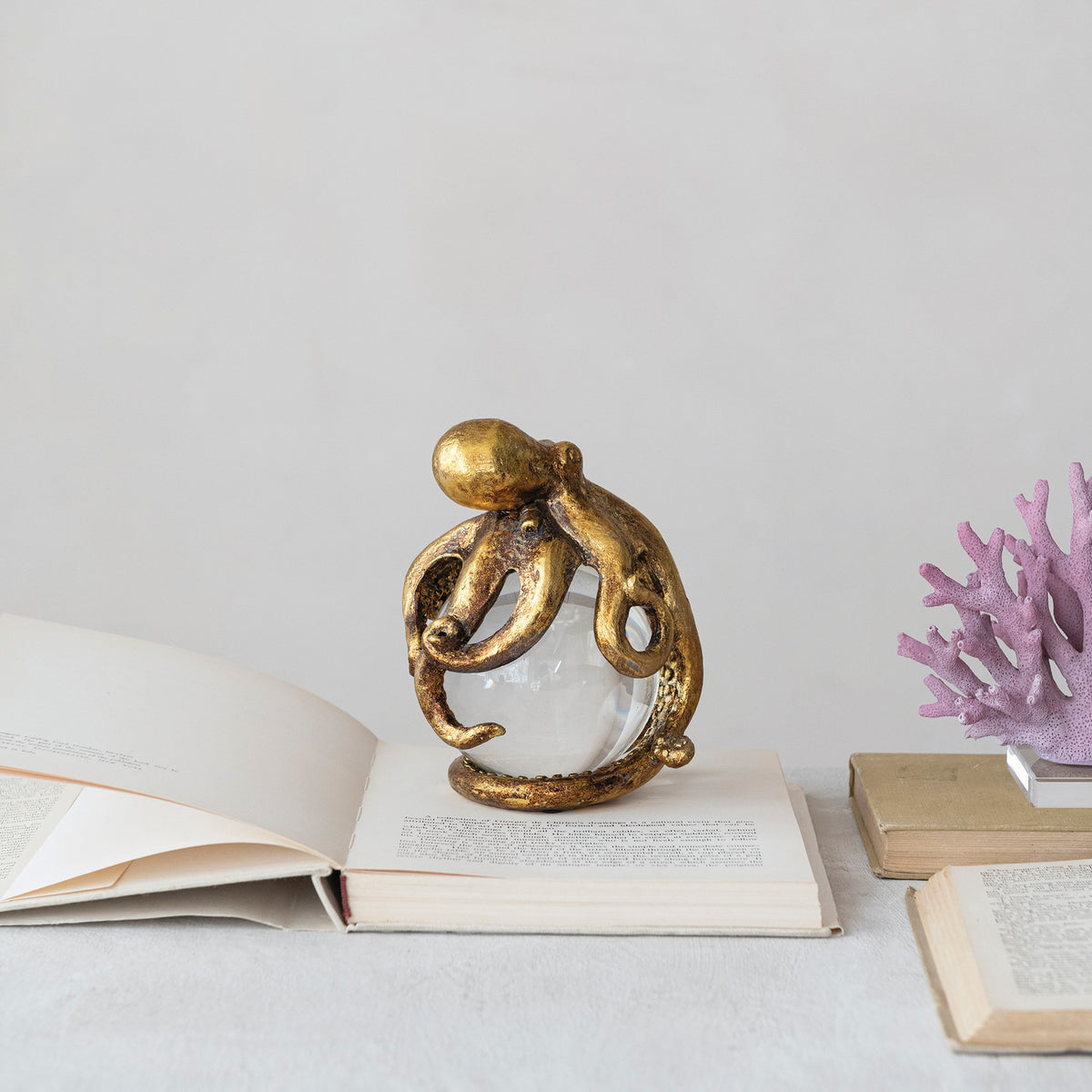 Resin Octopus on Glass Ball with Gold Leaf Finish