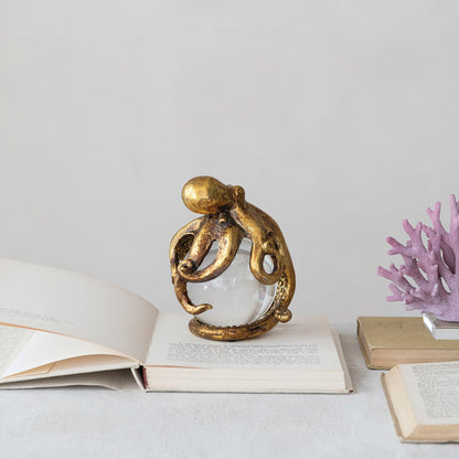 Resin Octopus on Glass Ball with Gold Leaf Finish