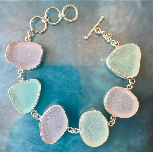 Pastel Sea Glass from FT Bragg CA Multi Bezel Toggle Clasp Bracelet