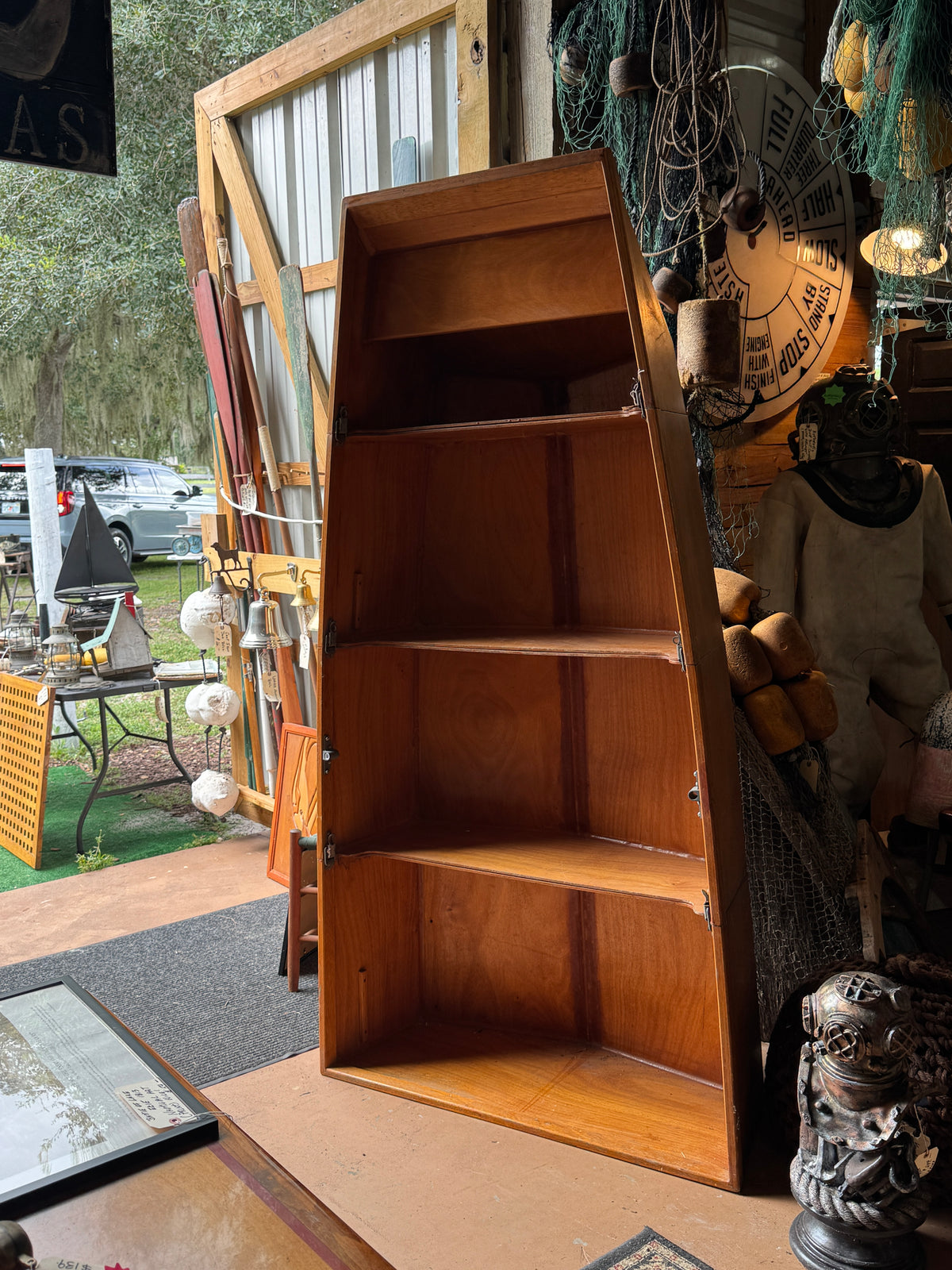 Vintage Wood Boat Shelf w/ Neat Hardware