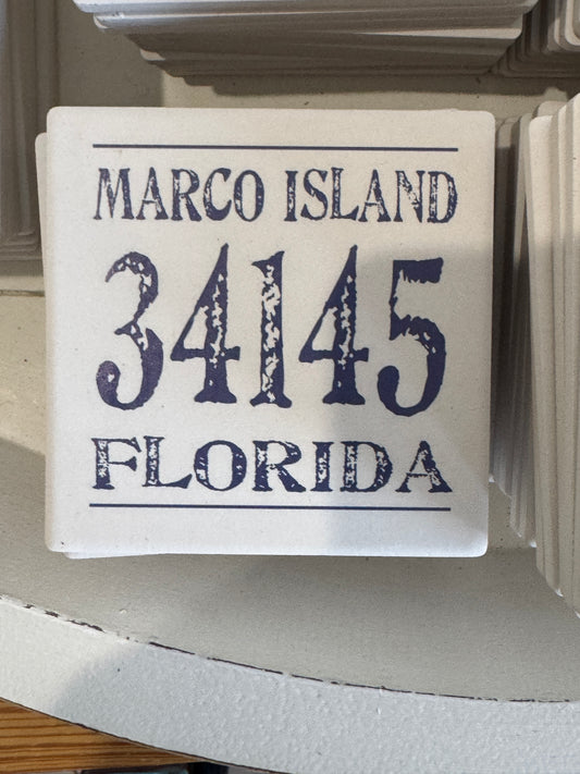 Zip Code Coaster With Blue Text