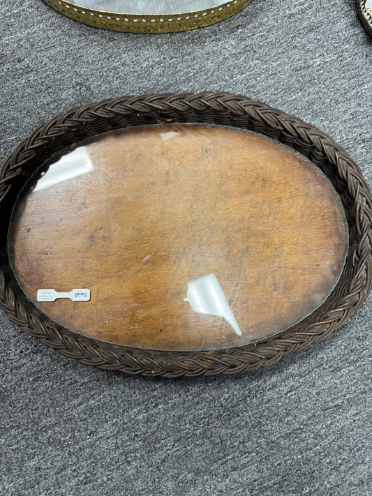 Oval Wicker Tray w/ Glass Bottom