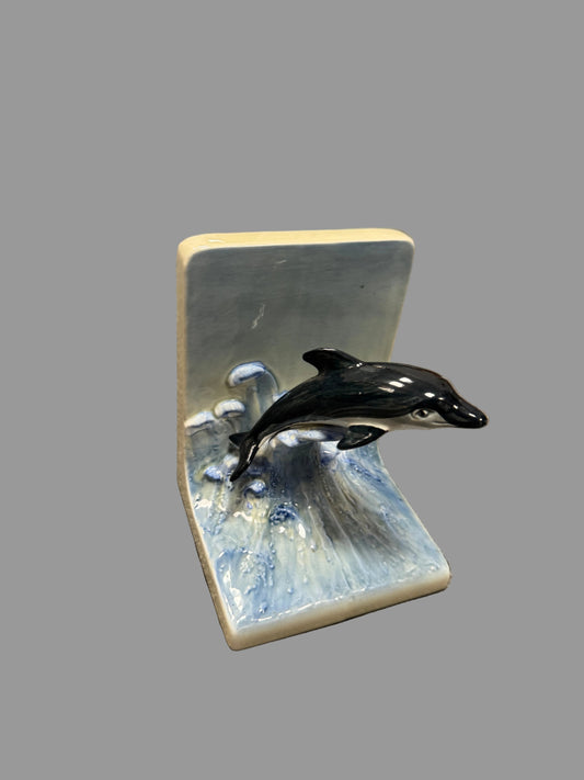 Vintage Ota Girl Porcelain Dolphin Bookend