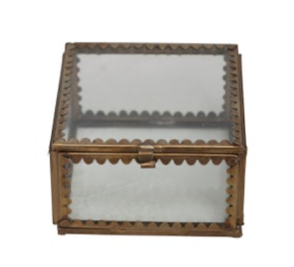 Brass & Glass Scalloped Trinket Box – 3" Square