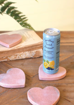 Pink Marble Heart Coasters - Set of 4