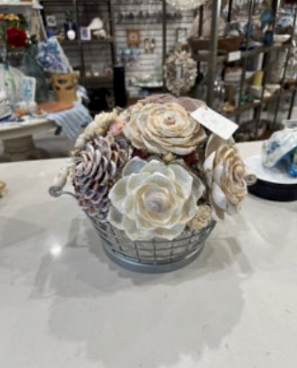 Shell Bouquet Wire Basket w/ Handles