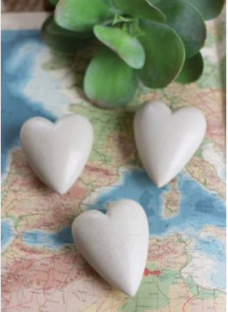 White Hand-Carved Stone Hearts