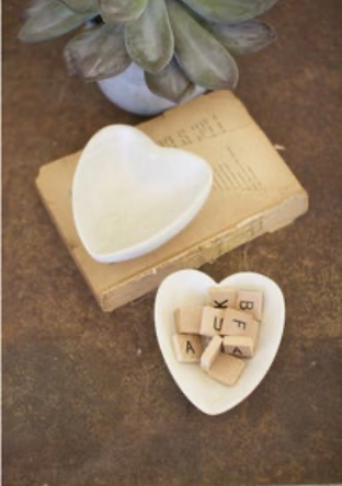 White Hand-Carved Stone Heart Bowl
