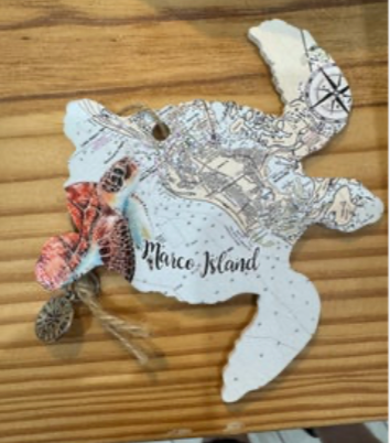 Turtle - Wood Ornament - Marco Island Map