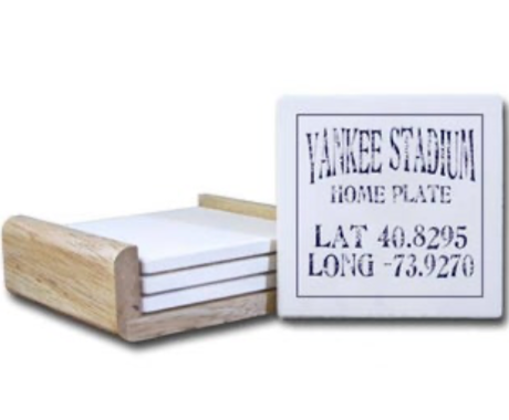 Lat/Long Coaster With Blue Text