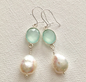 Chalcedony & Pearl Bezel Wrapped Earrings