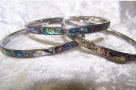 Bracelet - Paua blocks inlaid on 5mm metal bangle bracelet