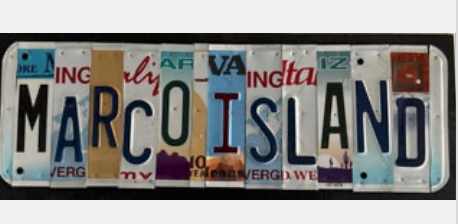 Marco Island Up-cycled License Plate Letter Sign