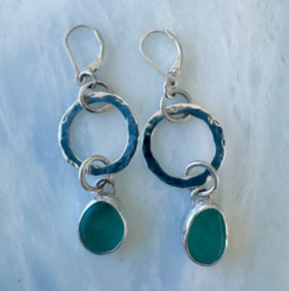 Earrings Hoops & Sea Glass Blue