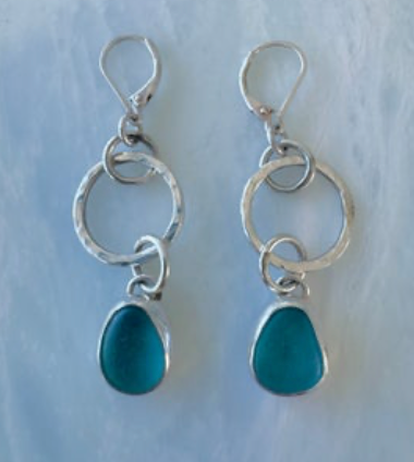 Earrings Hoops & Sea Glass Blue