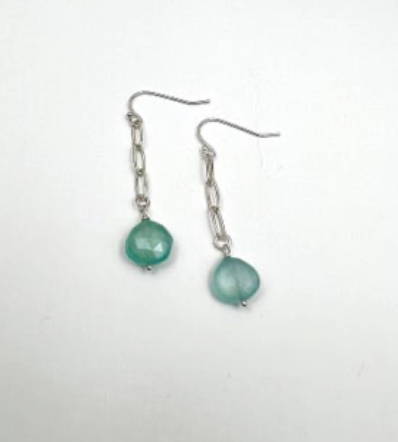 Paperclip Chain Gemstone Earrings: Chalcedony