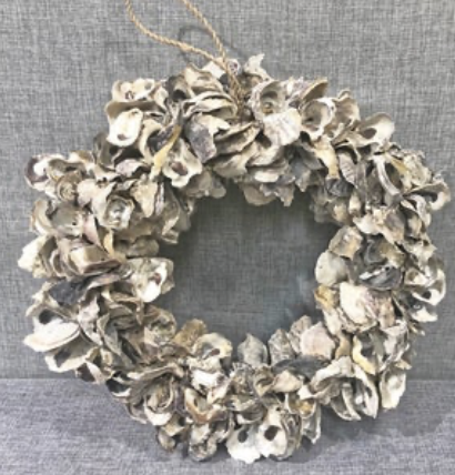 Full Oyster Shell Wreath 12" Round Abaca Twine Hanger