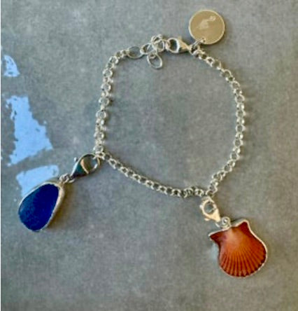 Charm Bracelet 1 Sea Glass (Italy) + 1 Shell
