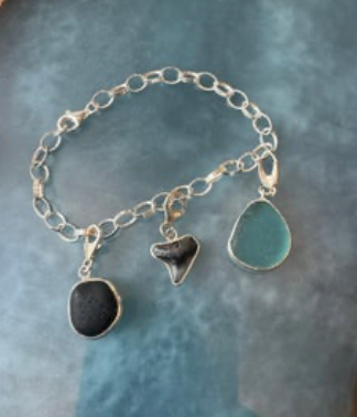 Charm Bracelet w/ 3 Sea Glass Charms by Sea Glass Gold